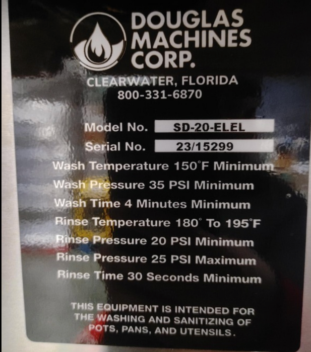 Douglas Commercial Rack/Pan Washer (1) - Load #236542