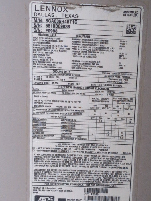 Lennox Rooftop HVAC Unit (1)  - Load #266049