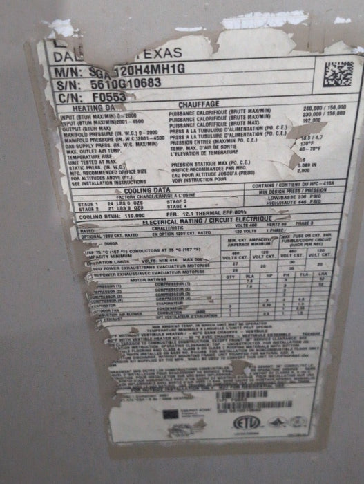 Lennox Rooftop HVAC Unit (1)  - Load #266059