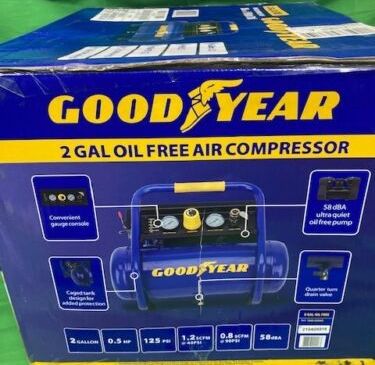 Get a great deal on brand new, GOODYEAR-2 Gallon Quiet Portable Roll Cage Design Air Compressors Model Number TAW-0508S. For only $47.50 a piece, about a 70% discount off the retail price! Buy on 1GNITE Marketplace Now!