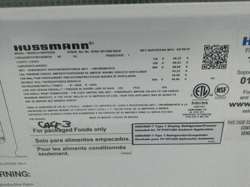 Hussman Cooler - 2/3 Doors (1) , Hussmann Refrigerated Display Case (3) , Hussman Cooler - 6 Doors (1)  - Load #229809