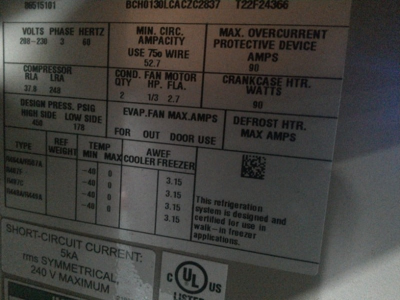 Copeland Scroll Outdoor Refrigeration Unit (2)  - Load #239196