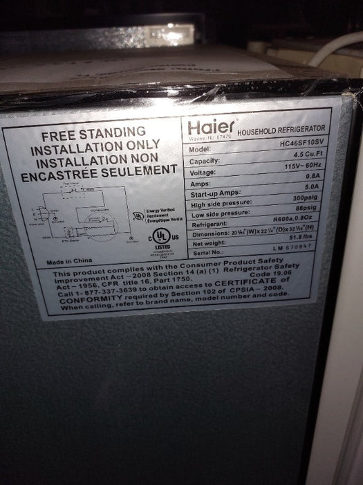 Refrigeration Load - Load #203586