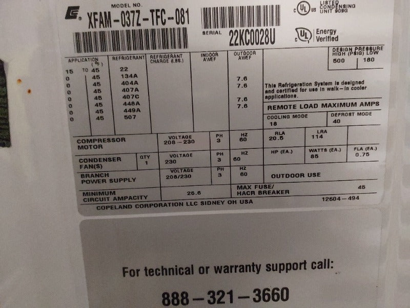 Copeland Scroll Outdoor Refrigeration Unit (1)  - Load #205233