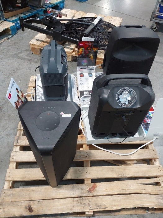 Great deal on a mixed load of used Audi electronic equipment available for pick up in Greenfield, IN today. 46 Pallet Positions. Load includes  Bluetooth Speaker 93, Sound bar system 22, and Bluetooth PA Speaker 43. Buy them on 1GNITE Marketplace today.